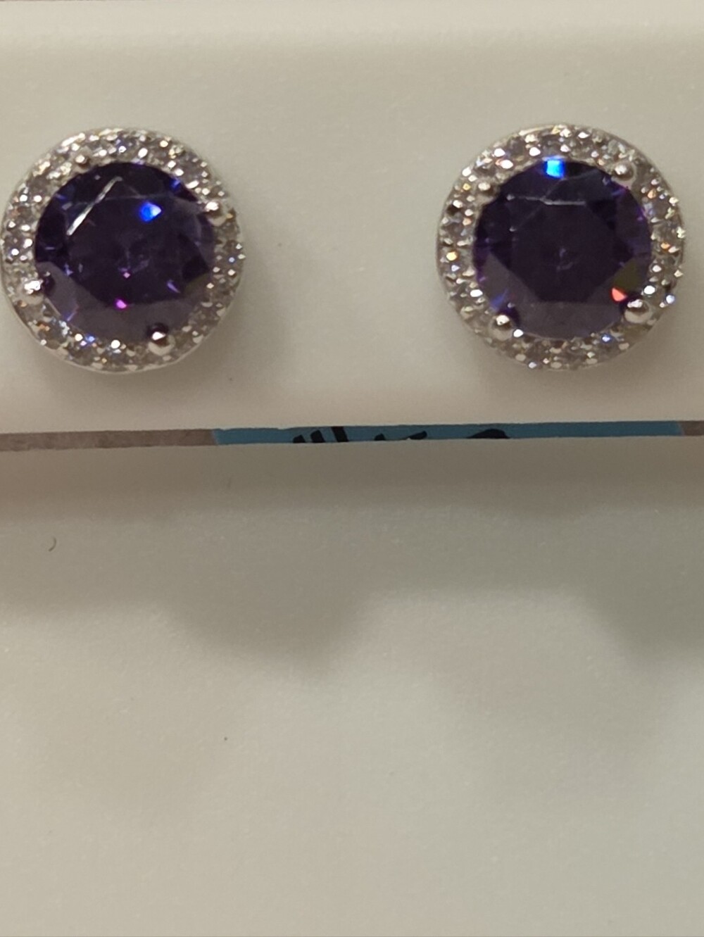 Gorgeous Amethyst & CZ Halo Crystal Stud Sterling Silver Earrings -Womens NE